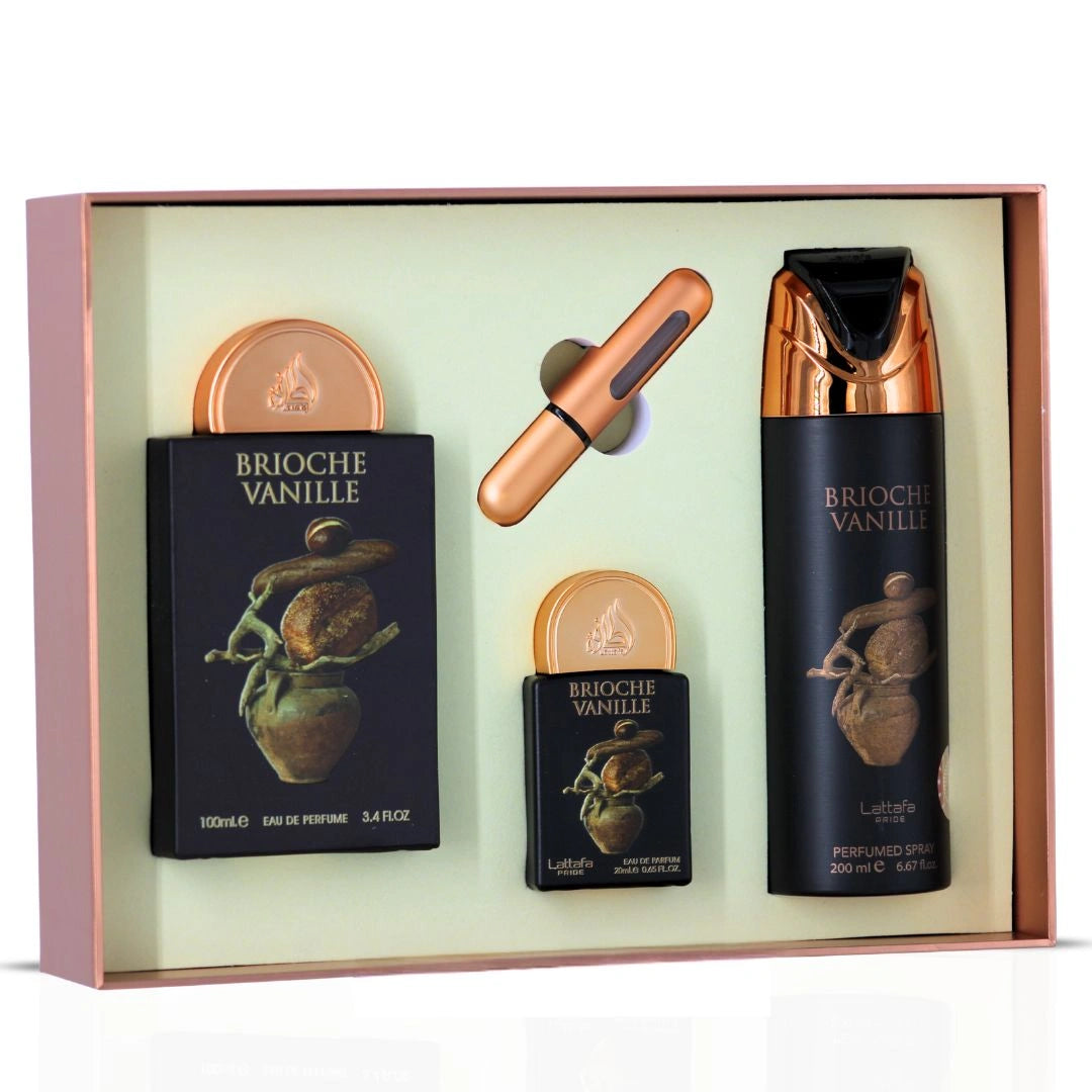 Lattafa Pride Brioche Vanille 3-Piece Eau de Parfum Gift Set | Gourmand Warmth With A Floral-Wooded Twist (Gift Set)