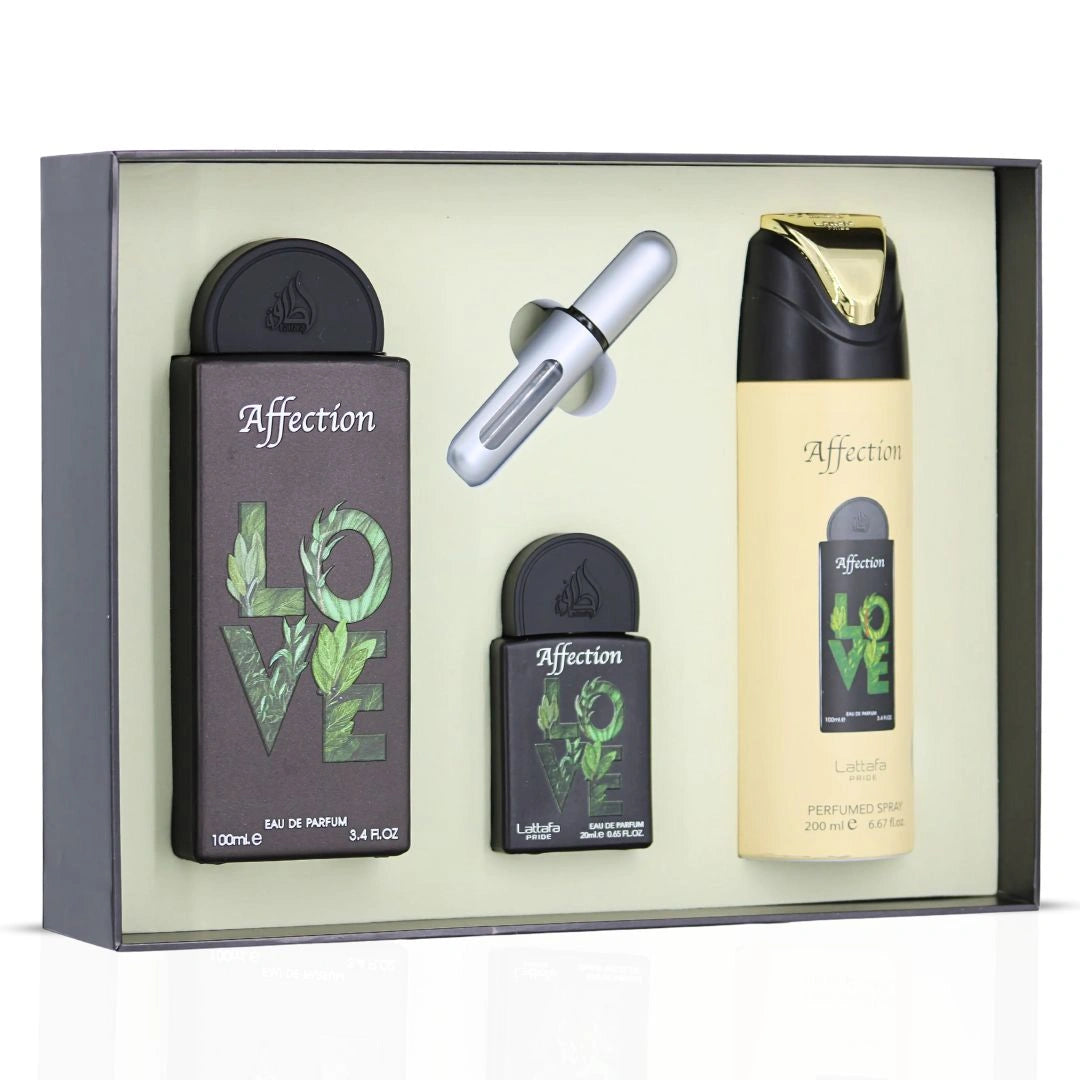 Lattafa Pride Affection 3-Piece Eau de Parfum Gift Set | Nutty Indulgence, Floral Creaminess, Vanilla-Kissed Embrace (Gift Set)