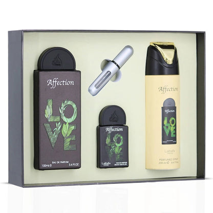 Lattafa Pride Affection 3-Piece Eau de Parfum Gift Set | Nutty Indulgence, Floral Creaminess, Vanilla-Kissed Embrace (Gift Set)